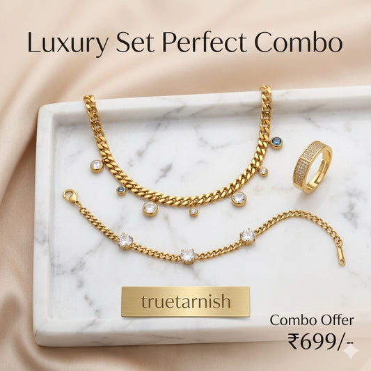 Diamond Necklace and Bracelet with Ring Combo