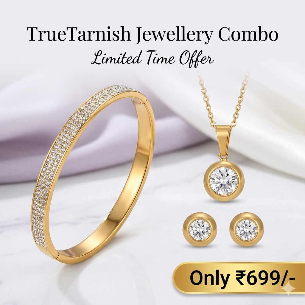 Sophisticated Diamond combo 3  Necklace, Earrings and Anti tarnish Bangle