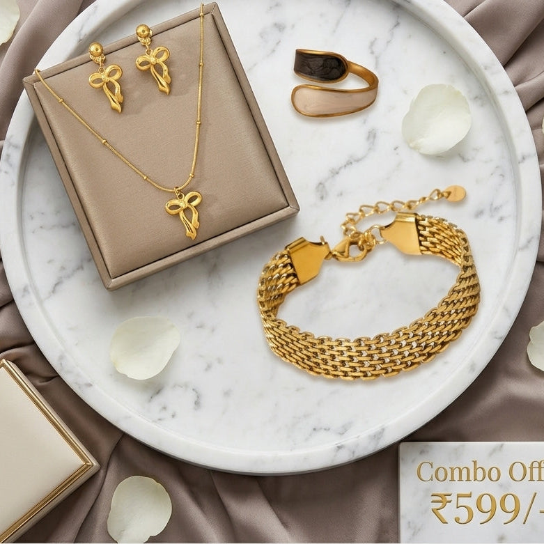 Combo Droplet Diamond Necklace set and Anti tarnish Leaf  Bangle