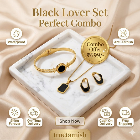 Black Love Necklace Kada and Earring stud Combo