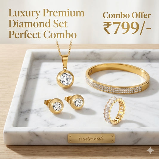 Luxury Premium Diamond Necklace with Bracelet and Vintage Ring