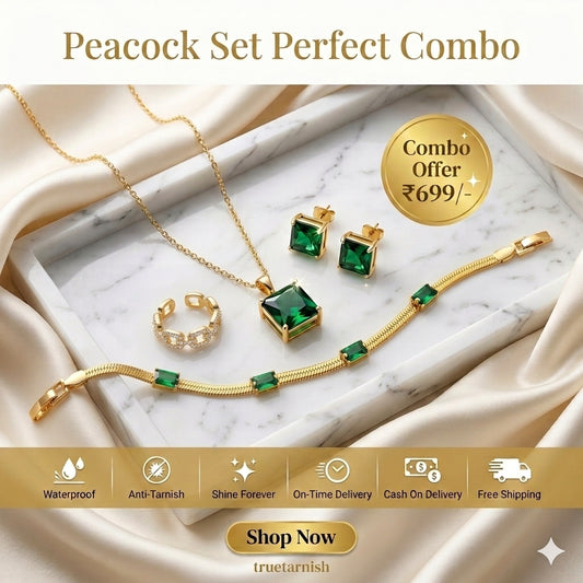 Peacock Green Necklace Set with Premium Bracelet Combo