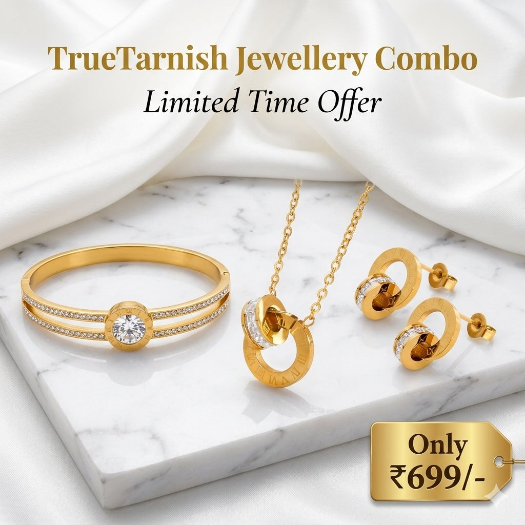 Sophisticated Diamond combo  Necklace, Earrings and Anti tarnish Bangle