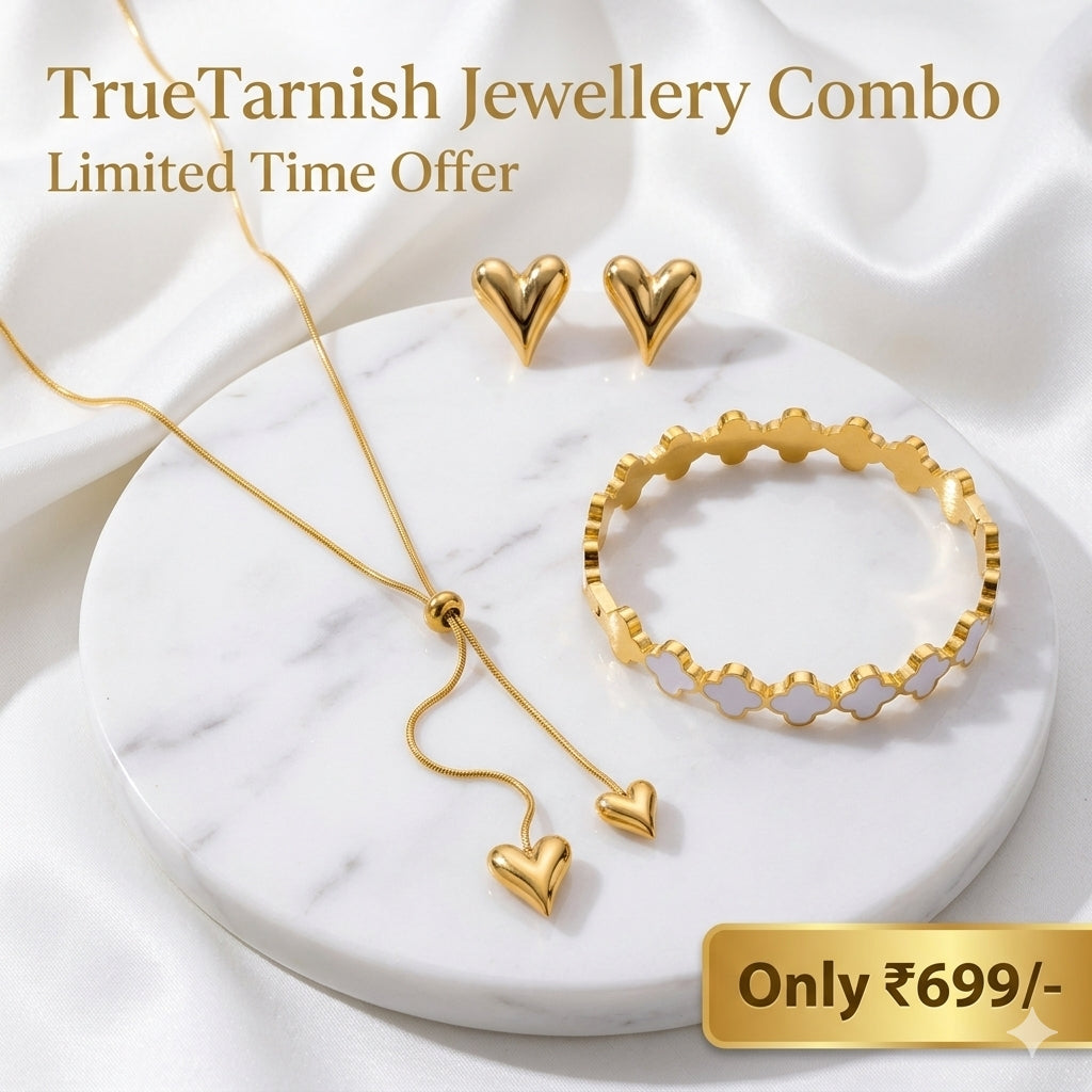 Heart combo Necklace, Earrings and white bangle