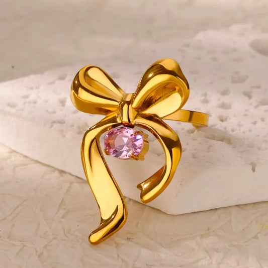 Flower Bow Knot 304 Stainless Steel 18K Gold Plated Plating Open Rings