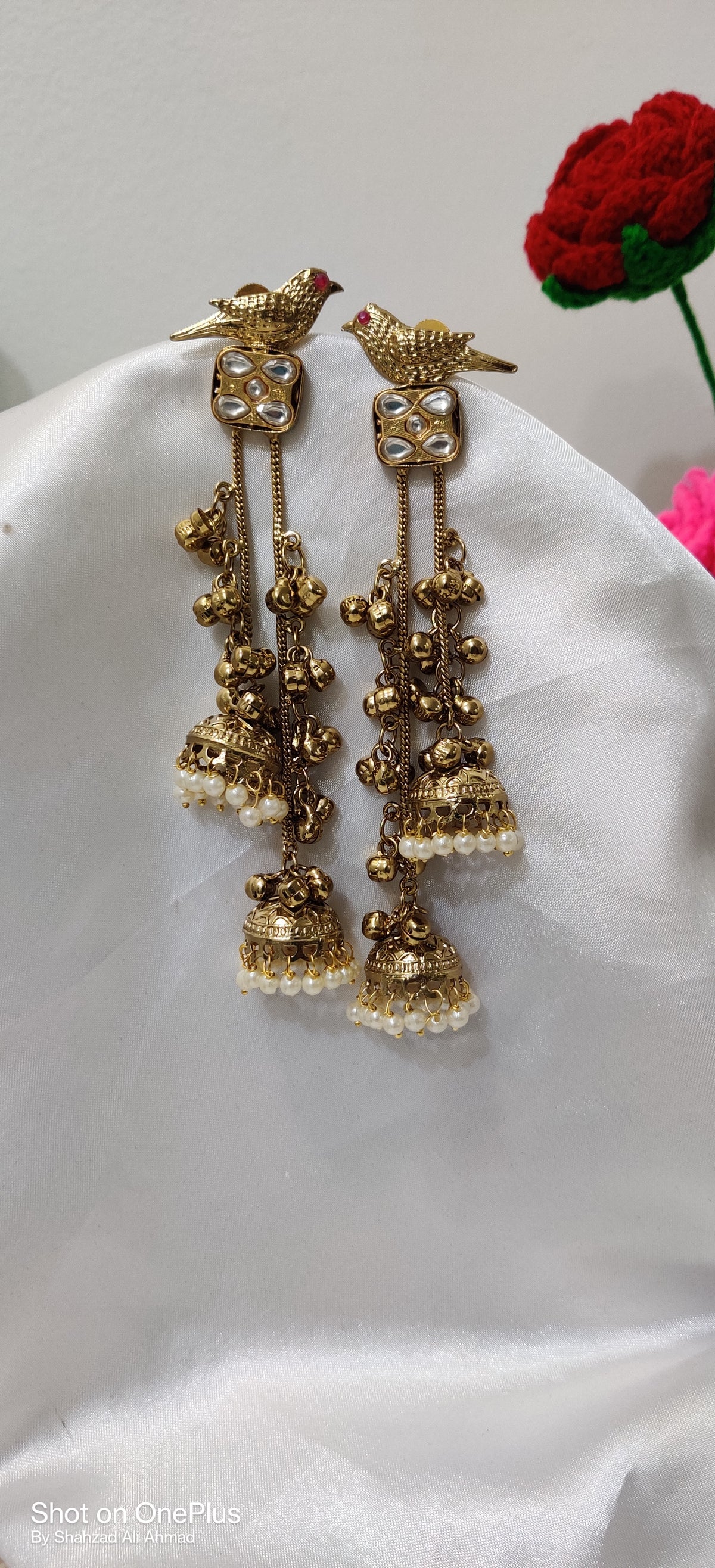 Gold plated Kashmiri earings with artificial red stones