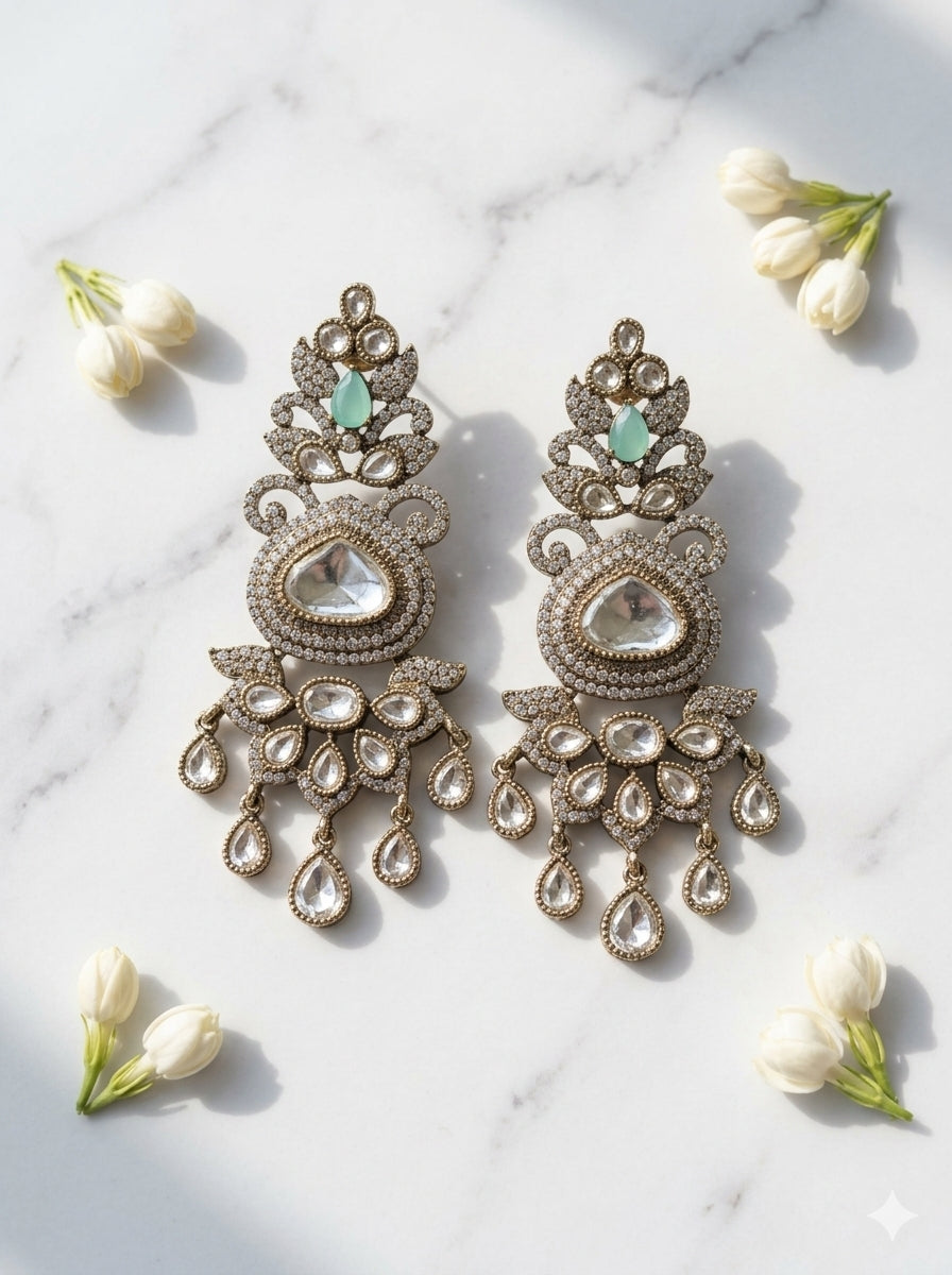 Silver diamond Earring and Kada adjustable
