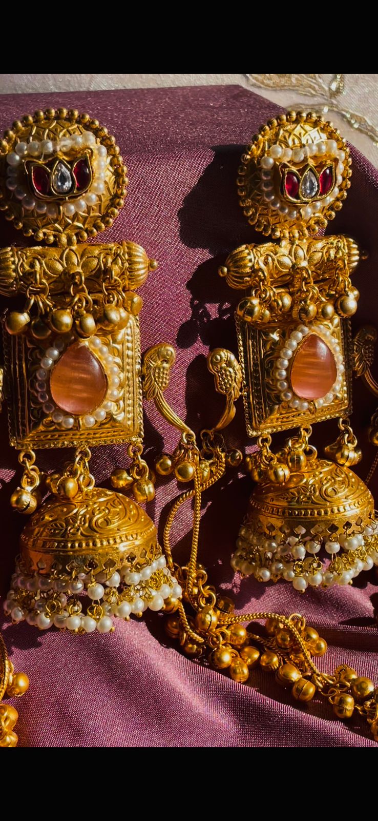 SHY Kashmiri Jhumka Golden Ghungroo with Peach stone