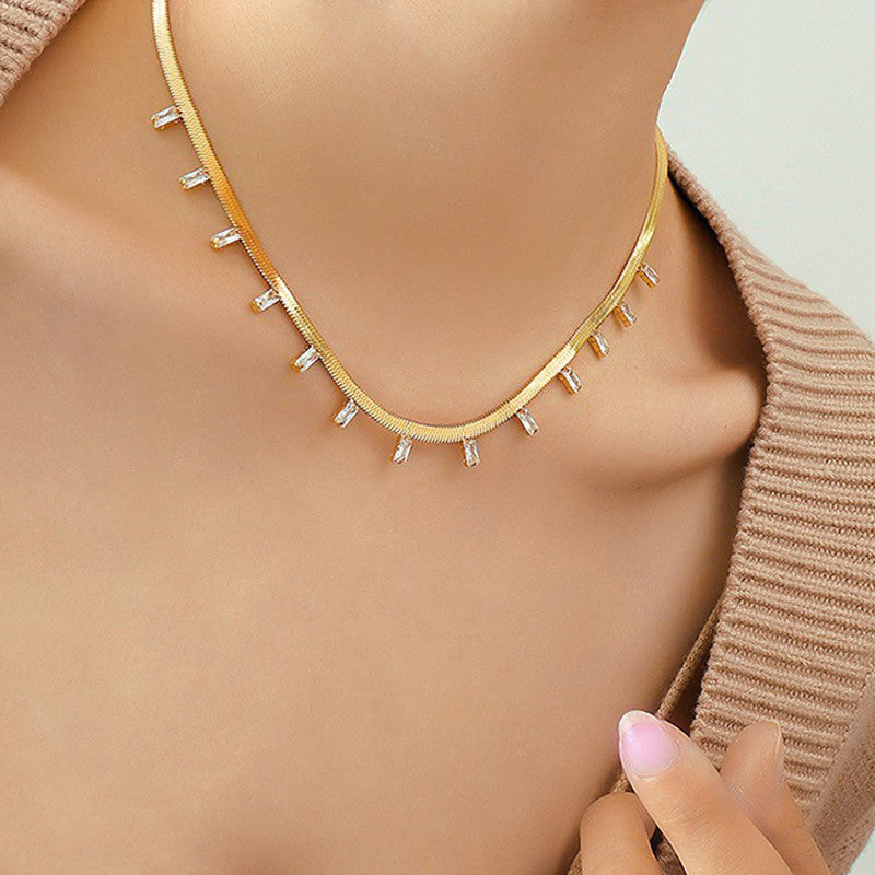 Truetarnish 18K Gold Plated Elegant Snake chain with rhinestone Necklace