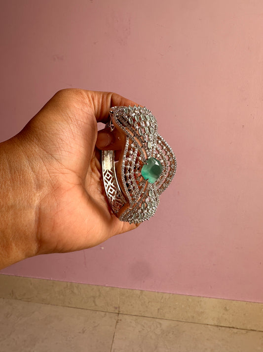 Gold plated south asian kashmiri earrings green and bracelet silver