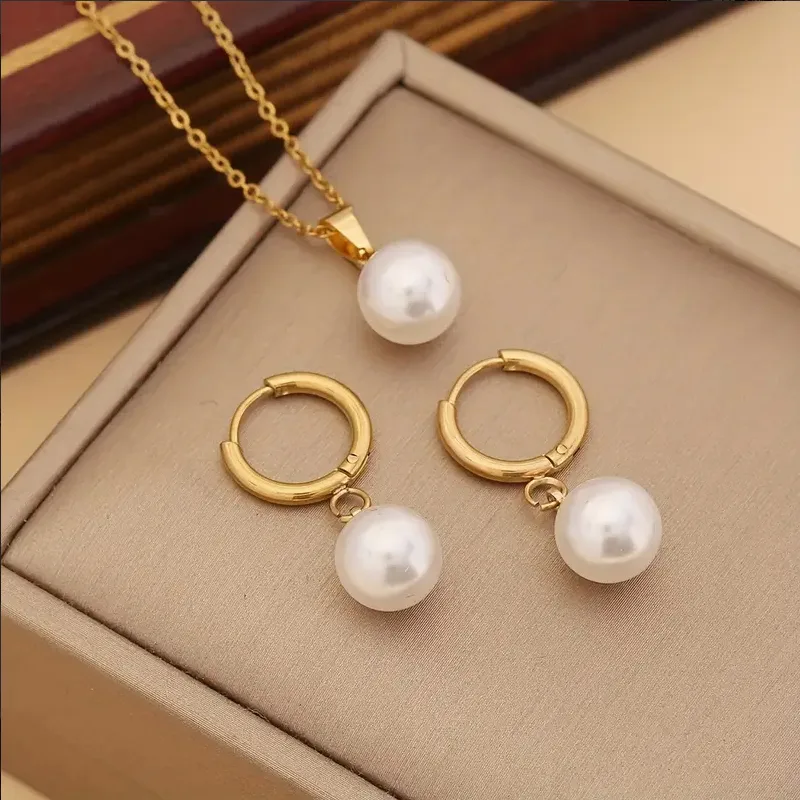 Pearl Necklace and Earrings