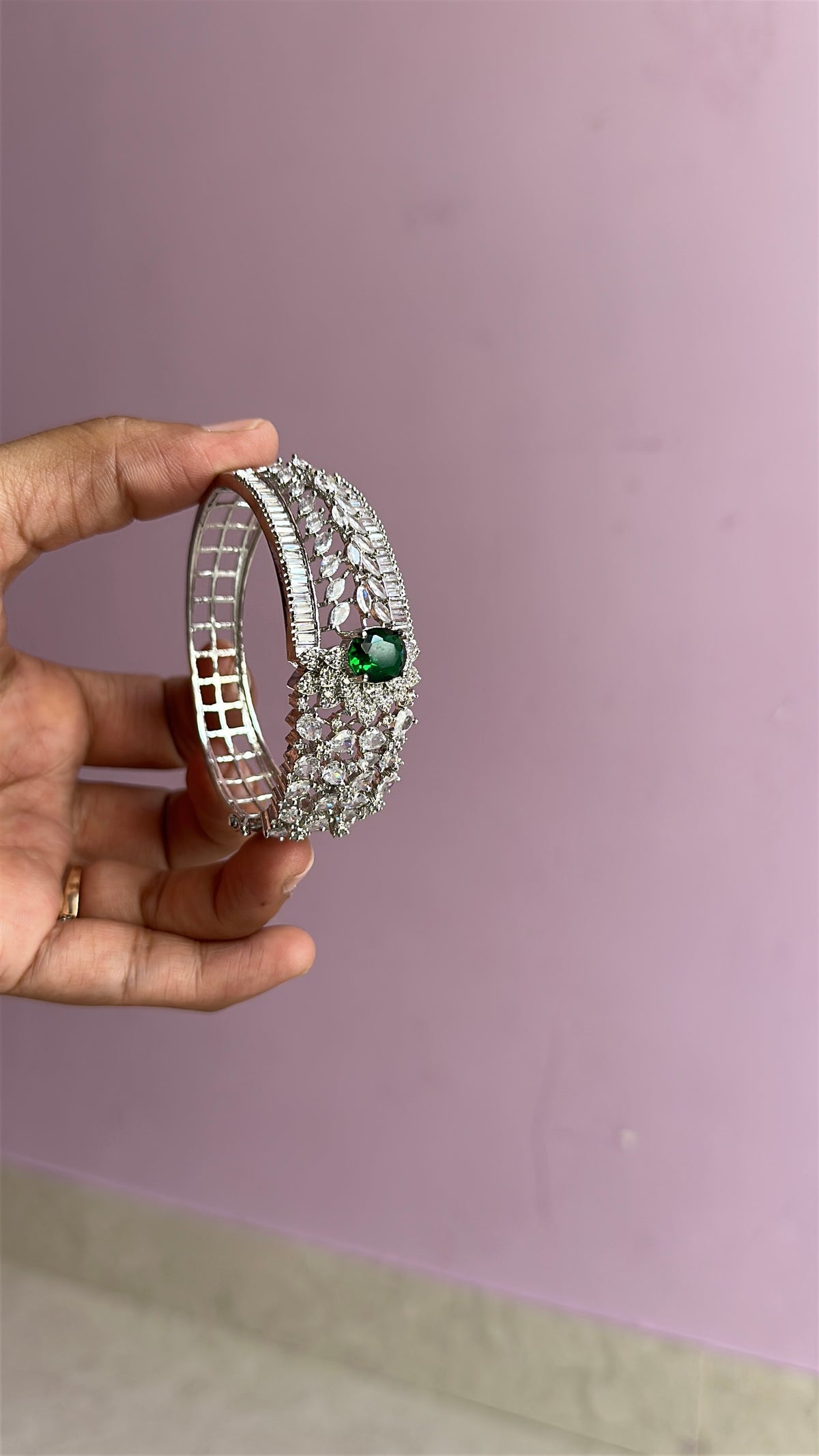 Silver diamond Earring and Kada adjustable