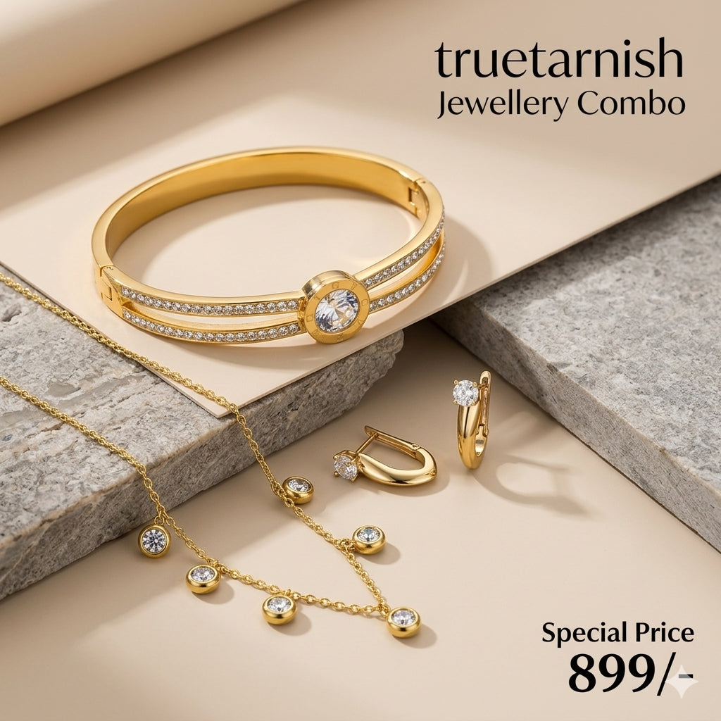 Sophisticated diamond combo  Necklace, Earrings and Anti tarnish Bangle