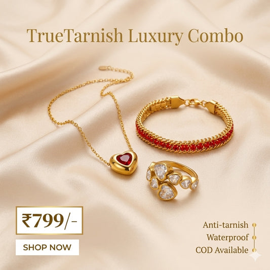 Red Lovers Necklace and Bracelet with Ring
