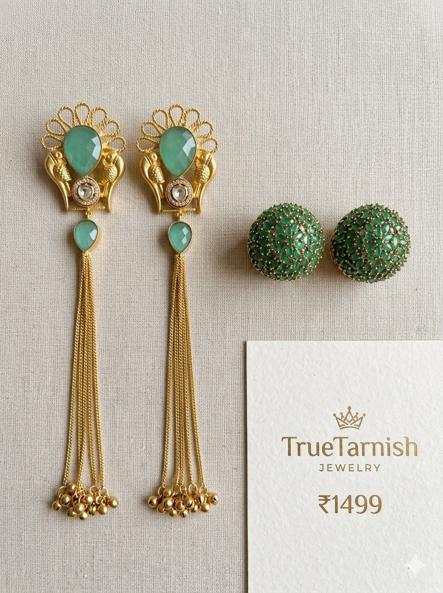 Gold plated south asian kashmiri earings Green
