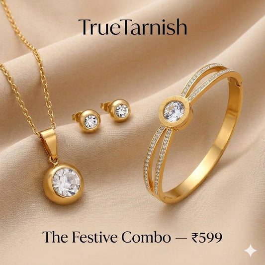 Sophisticated Diamond combo 3  Necklace, Earrings and Anti tarnish Bangle with diamond