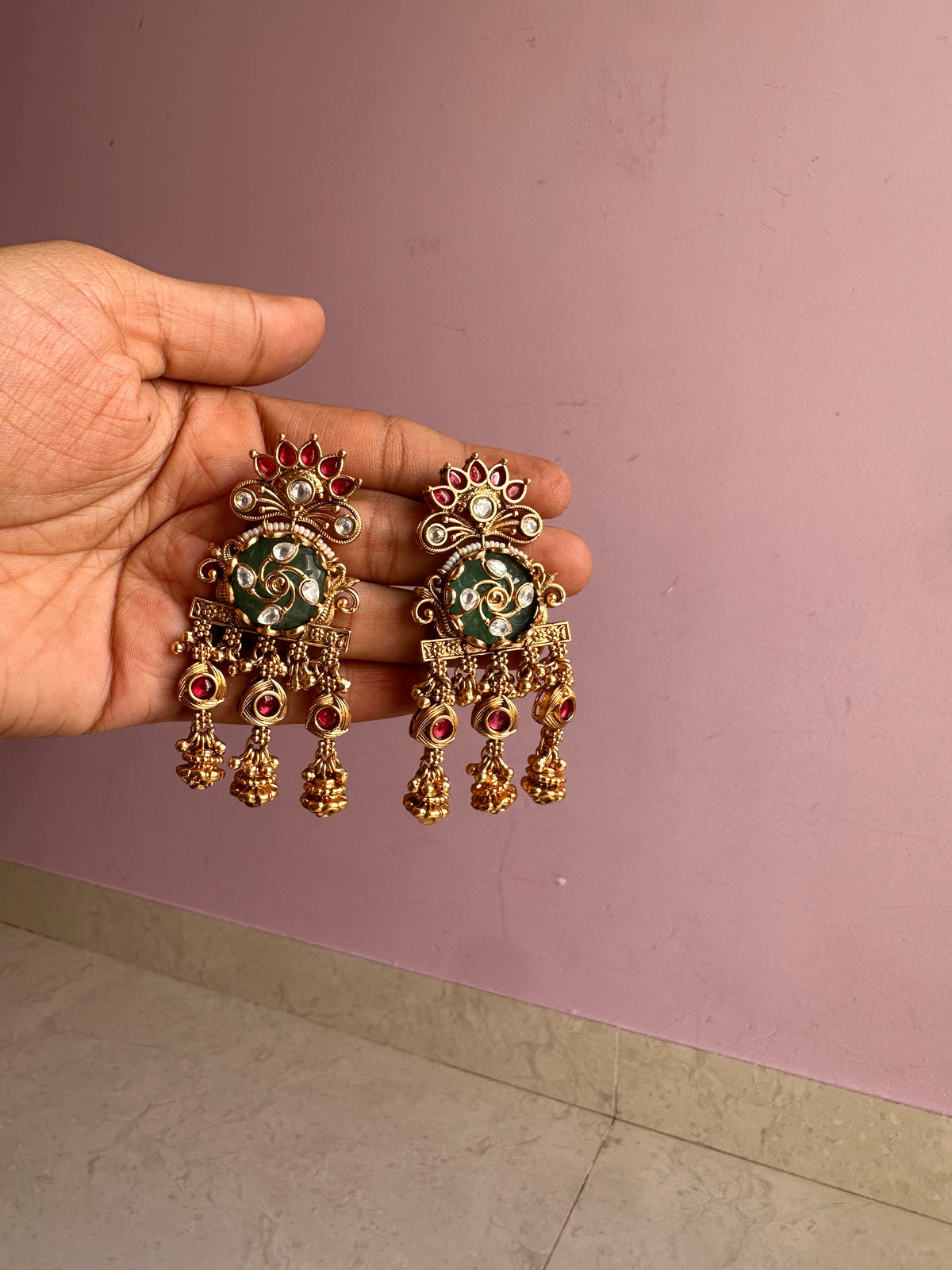 Gold plated south asian kashmiri earrings Blue and Green