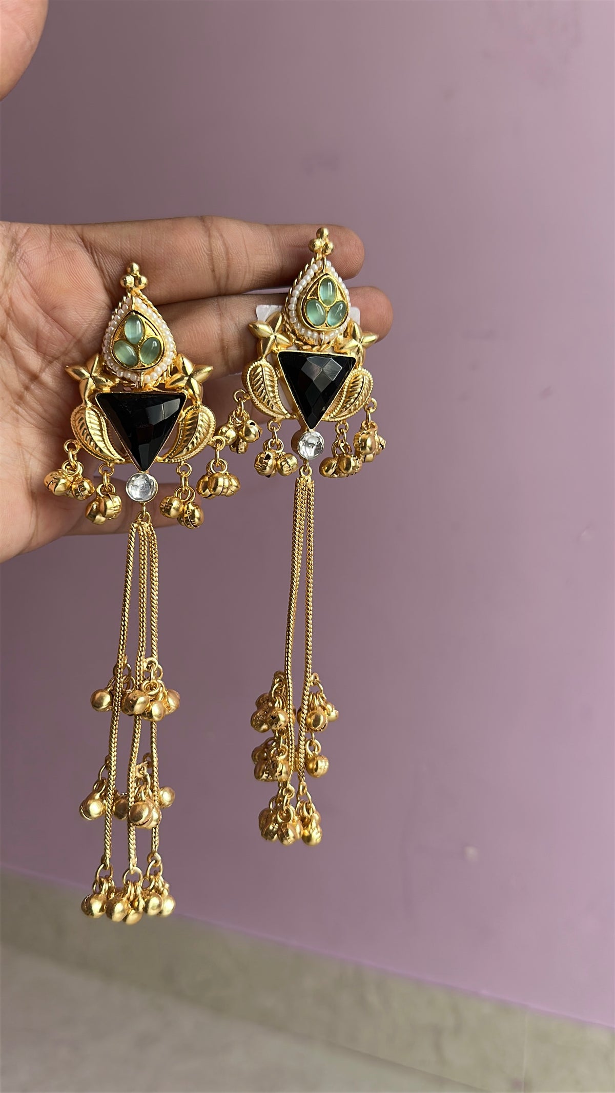 Gold plated south asian kashmiri earrings green and 💚