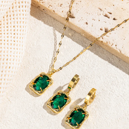 Truetarnish Premium Green 18K Gold Plated Jewelry Set