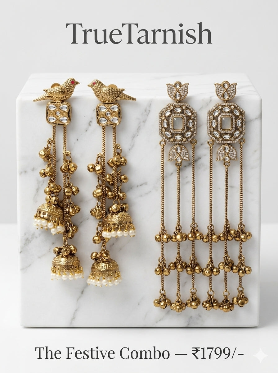 Gold plated Kashmiri earings with artificial red stones