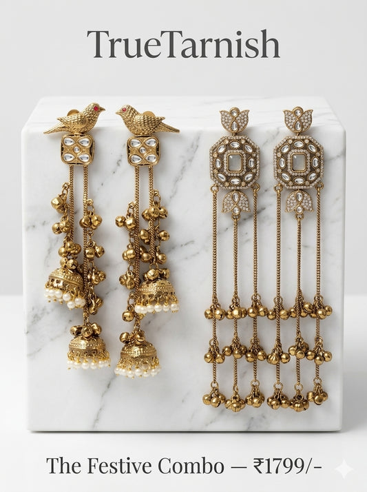 Gold plated Kashmiri earings with artificial red stones