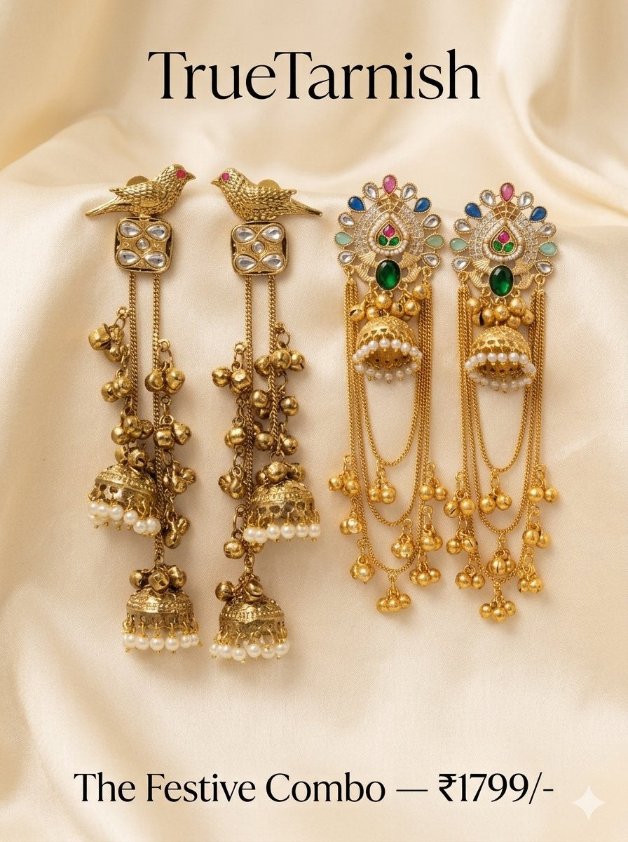 Gold plated Kashmiri earings with artificial multi color stones