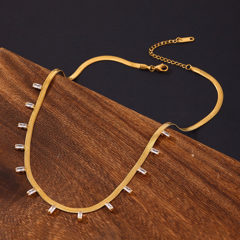 Truetarnish 18K Gold Plated Elegant Snake chain with rhinestone Necklace