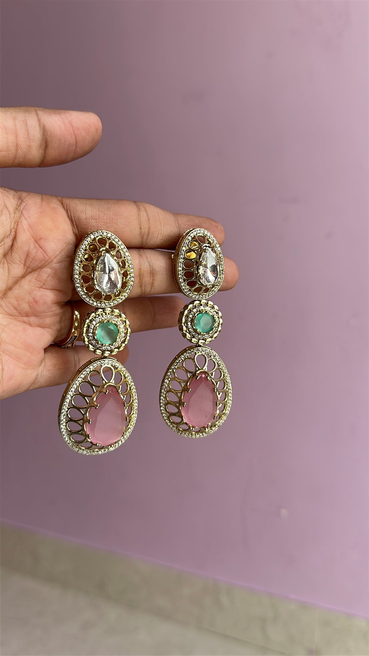 Gold plated south asian kashmiri earings Gold Silver 2 Sets