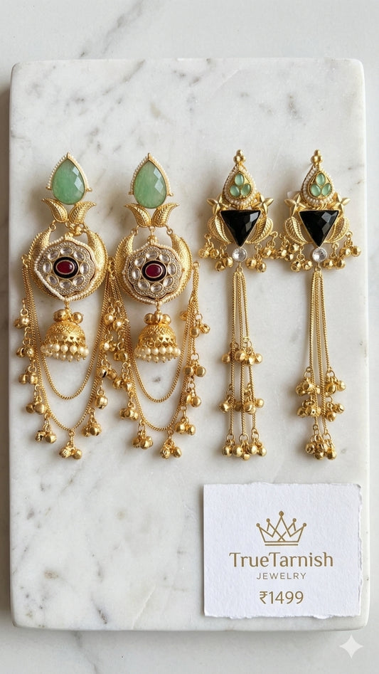 Gold plated south asian kashmiri earrings green and 💚